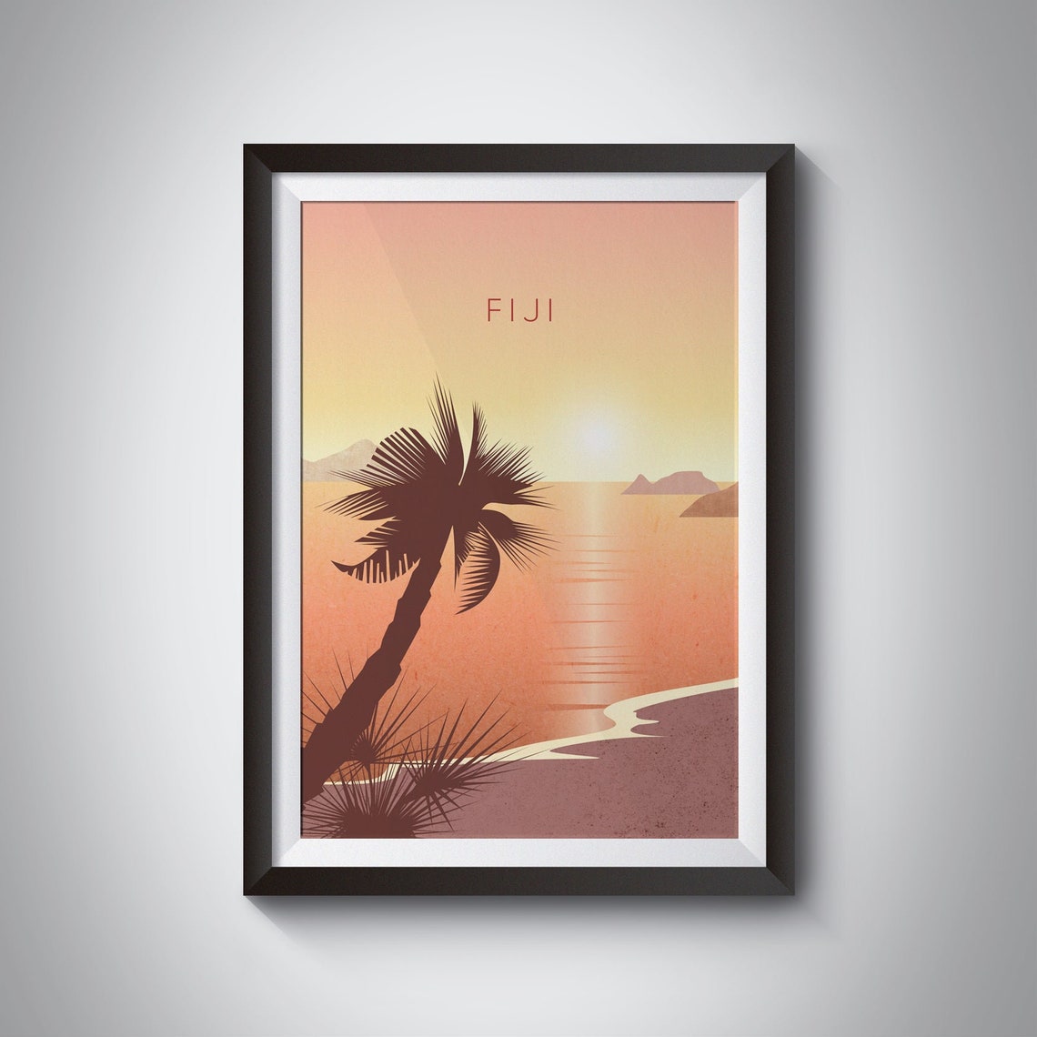 Fiji Minimal Travel Poster South Pacific Ocean Viti Levu Vanua Levu Island Suva Travel Print Oceania Yasawa Island Fijian Art Framed