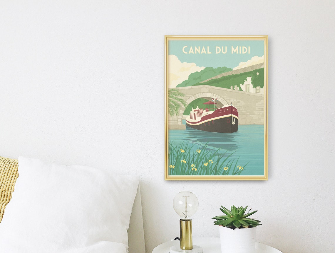 Canal Du Midi Poster Southern France Travel Print Carcassonne Beziers Canal Boat Art French Barge Vintage Print Retro Wall Art Gift - Image 3