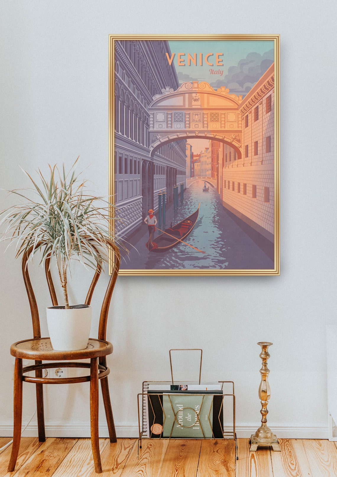 Venice Italy Travel Poster Bridge Of Sighs Italy Travel Print Gondola Italian Wall Art Europe Framed Gift Rialto Bridge Grand Canal - Image 2