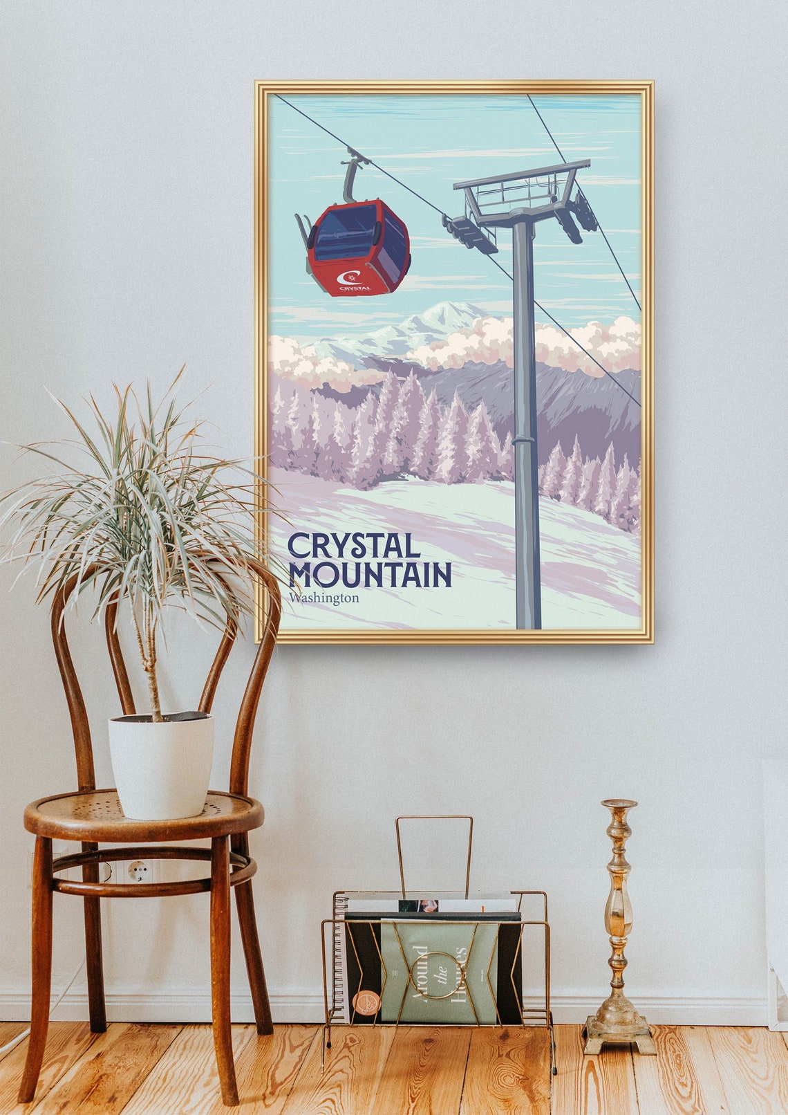 Crystal Mountain Washington Red Gondola Alpine Ski Resort Poster - Image 2