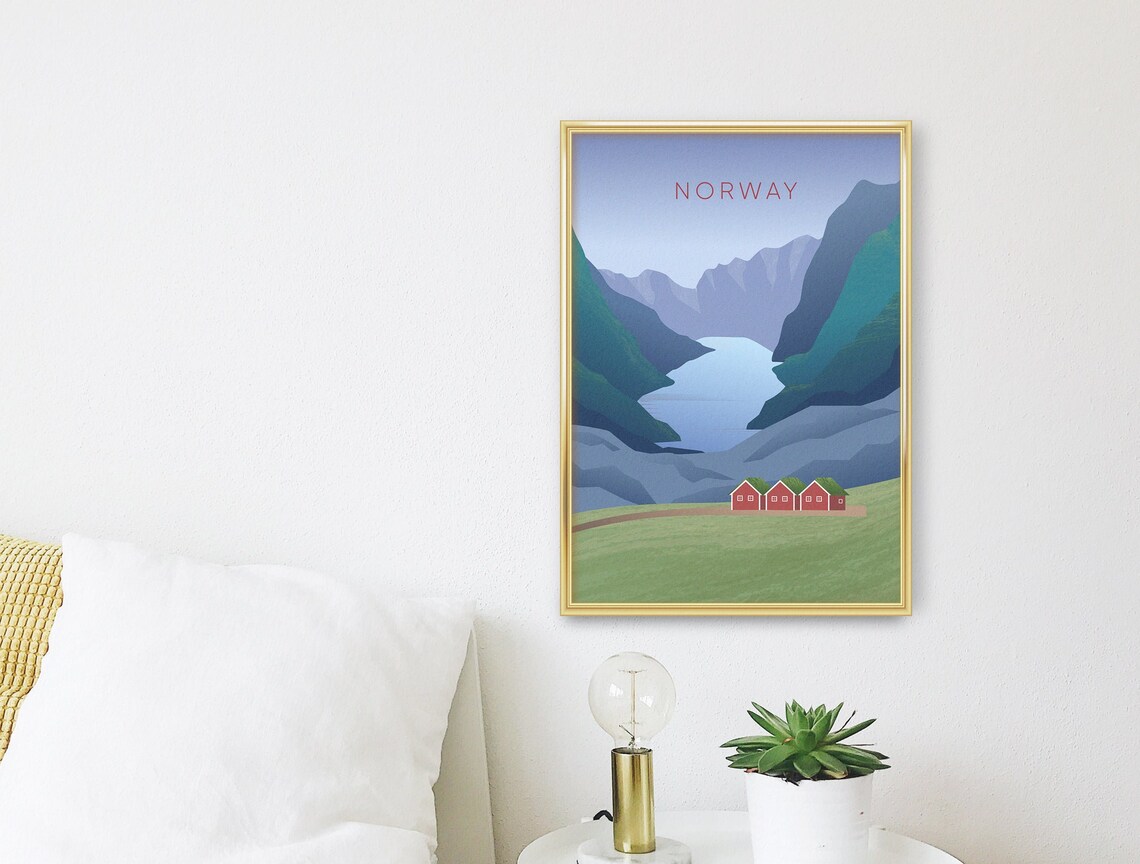 Norway Minimal Travel Poster Simple Travel Print Norwegian Fjords Northern Lights Vintage Art Scandi Wall Art Oslo Bergen Tromso - Image 3