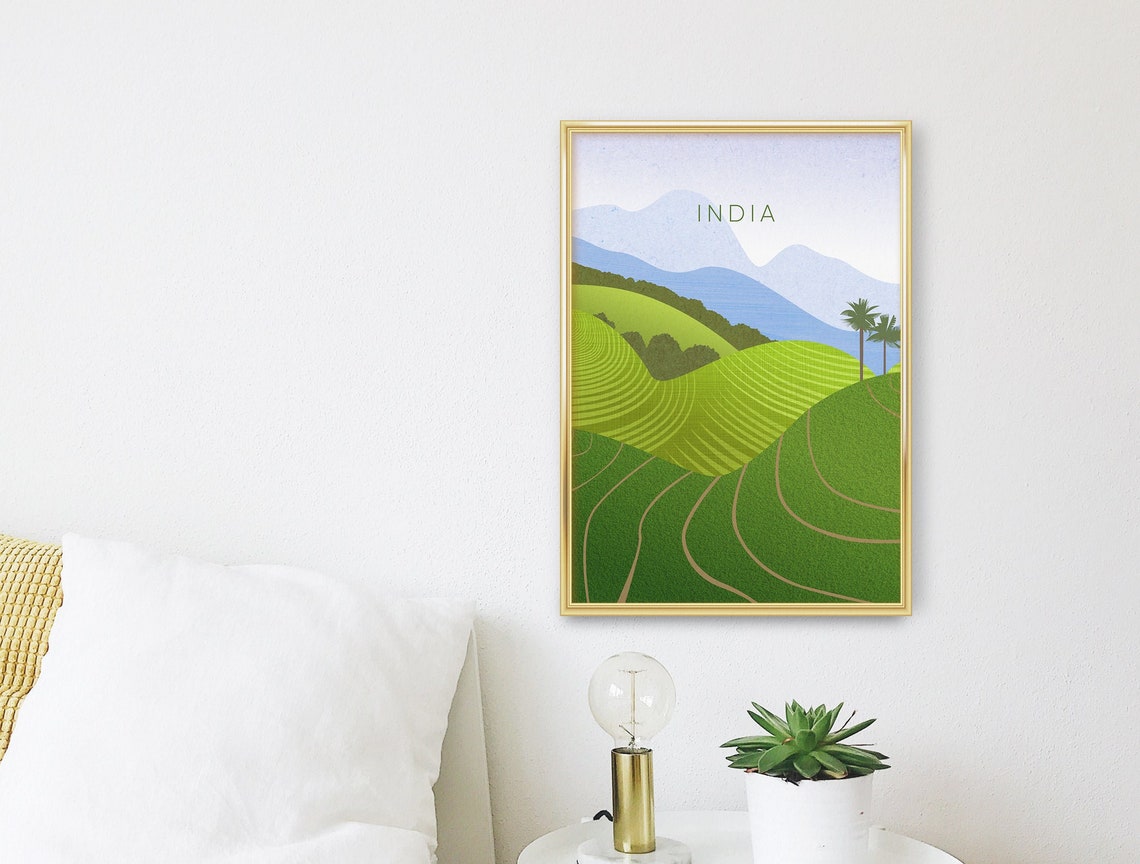 India Munnar Kerala Tea Plantation Green Hills Travel Poster - Image 3