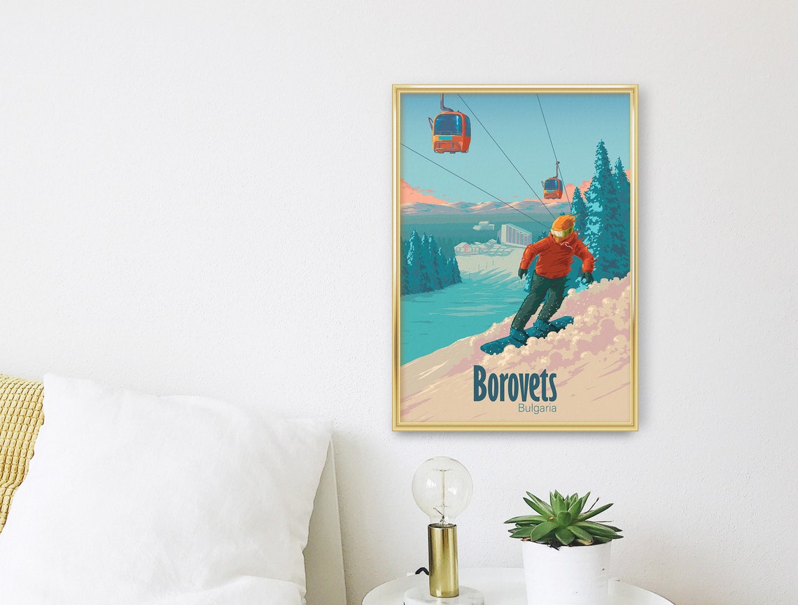 Borovets Bulgaria Orange Gondolas Snowboard Resort Winter Poster - Image 3
