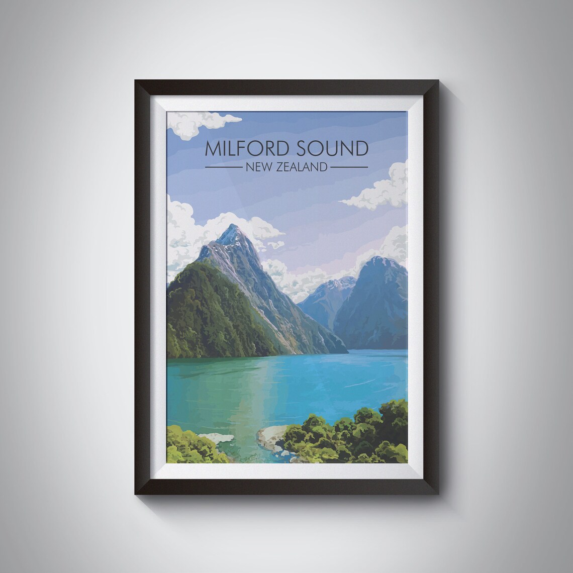 Milford Sound New Zealand Travel Poster, Fiordland