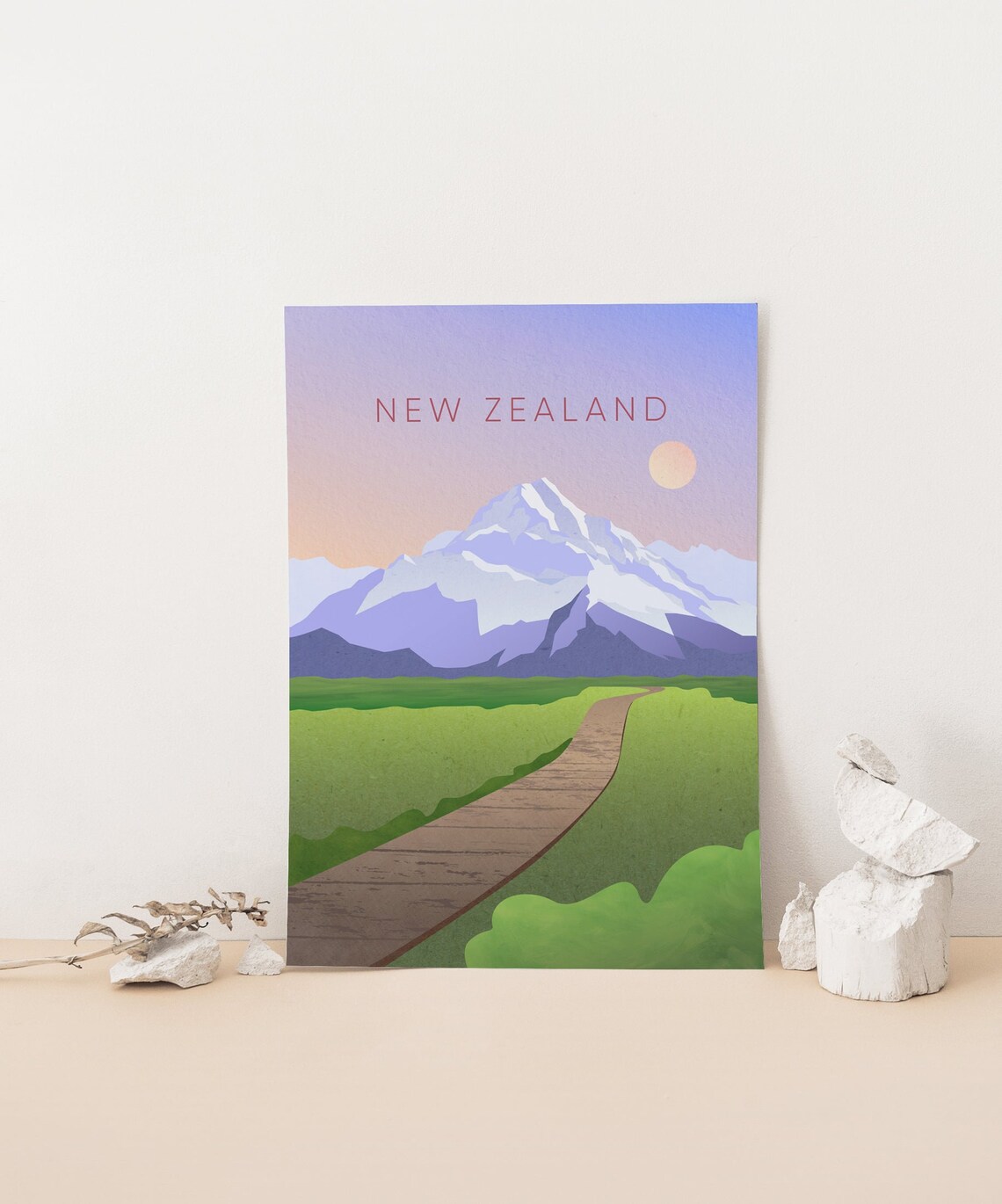 New Zealand Aoraki Mount Cook Boardwalk Meadow Travel Poster - Image 4