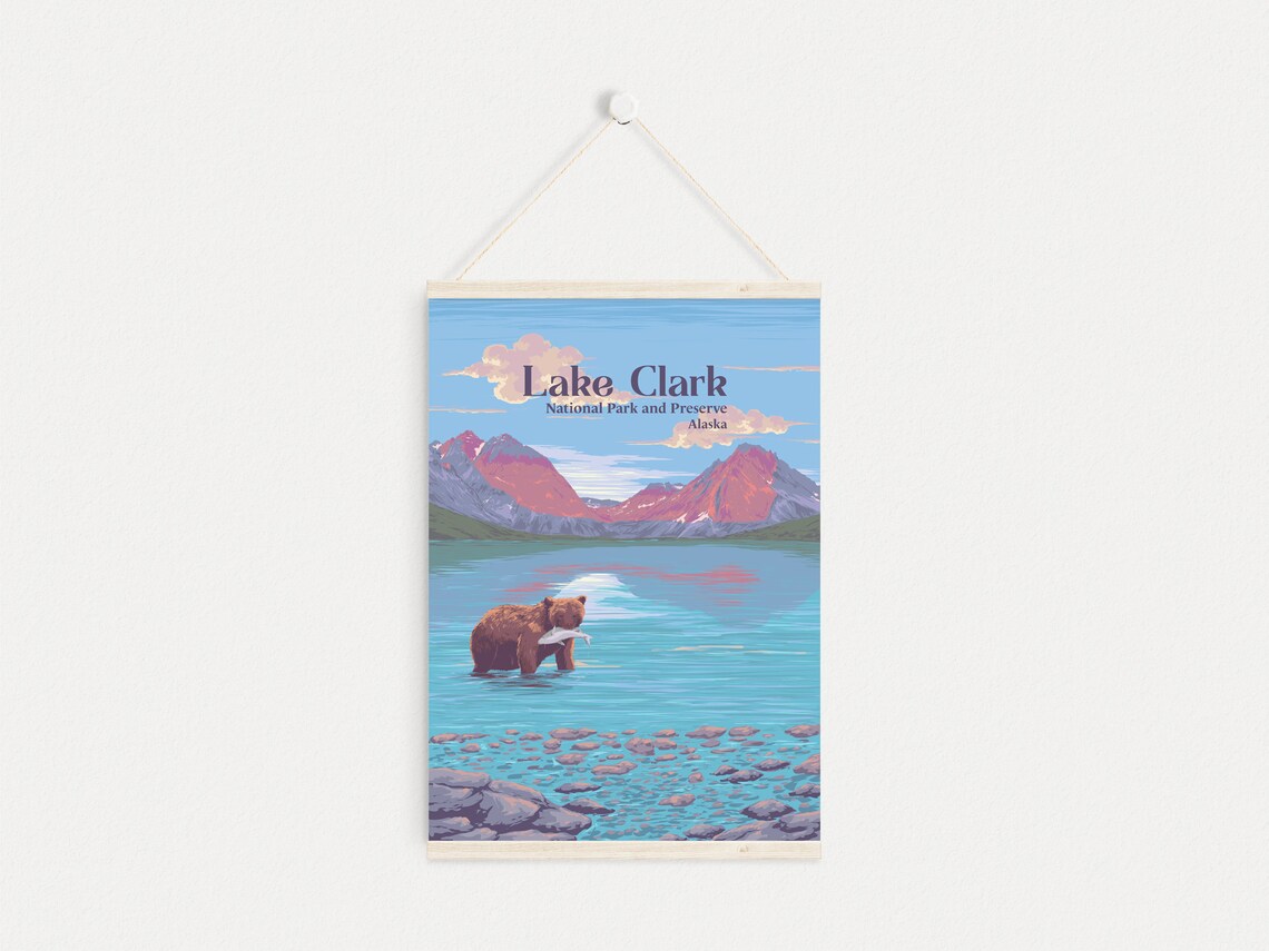 Lake Clark Alaska Brown Bear Fishing National Park Travel Poster - Image 4