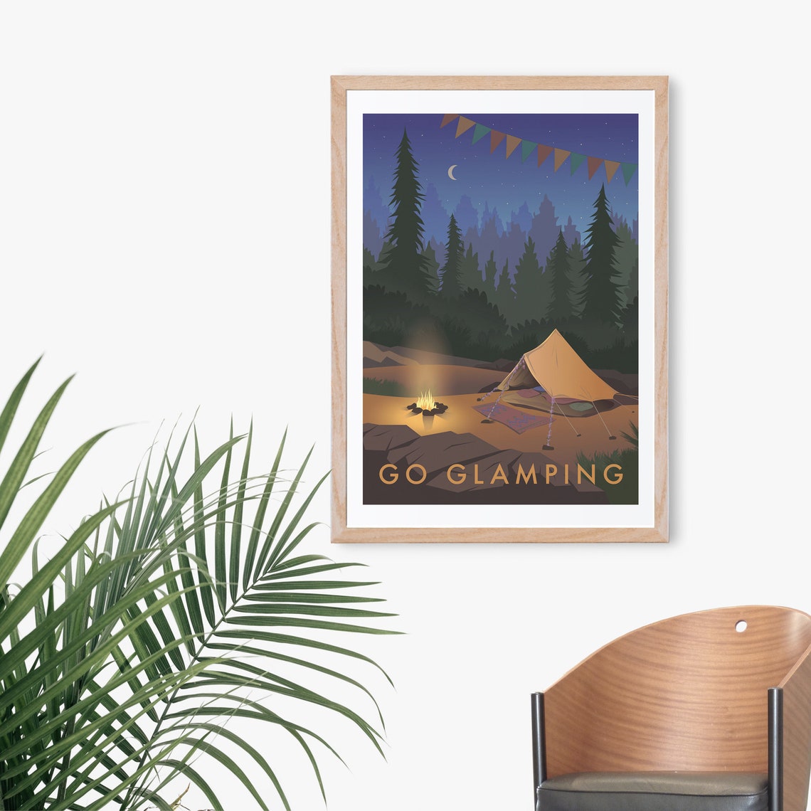 Go Glamping Art Print Outdoor Adventure Hiking Camping Vintage Travel Poster Wall Art Campfire Painting Tent Nature Hen Do Party - Image 4