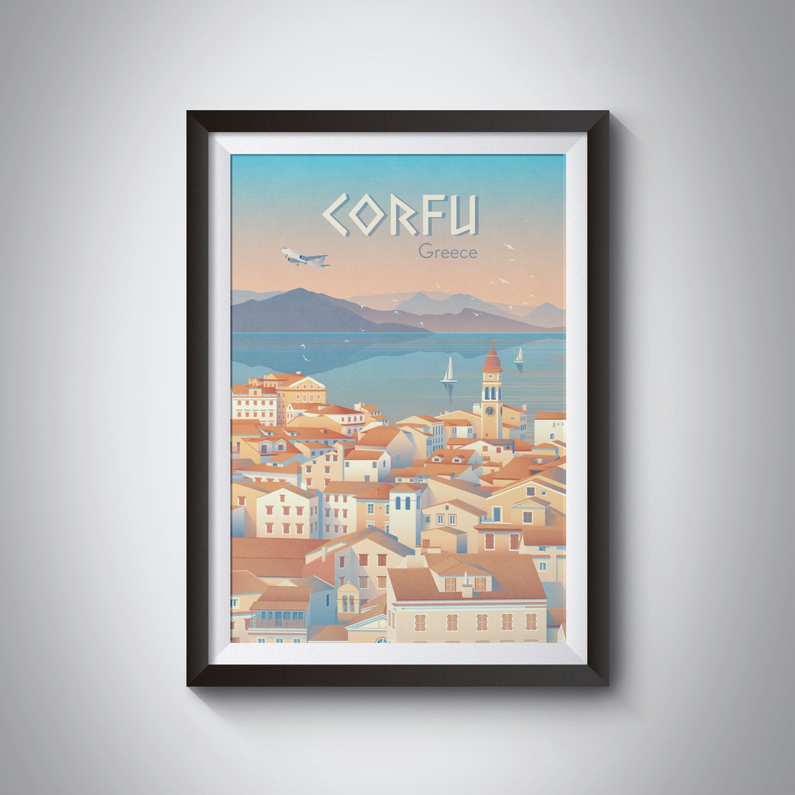 Corfu Old Town Rooftops Sunset Greek Ionian Island Travel Poster