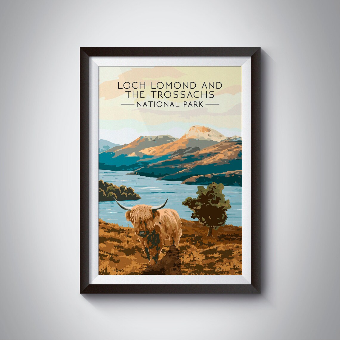 Loch Lomond Retro Travel Poster, Scottish Highlands