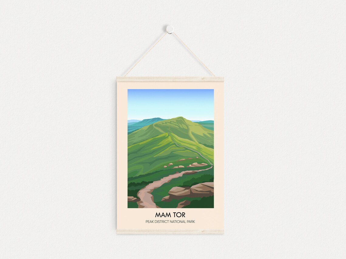 Mam Tor Peak District National Park Green Ridge Fell Trail Travel Poster - Image 3