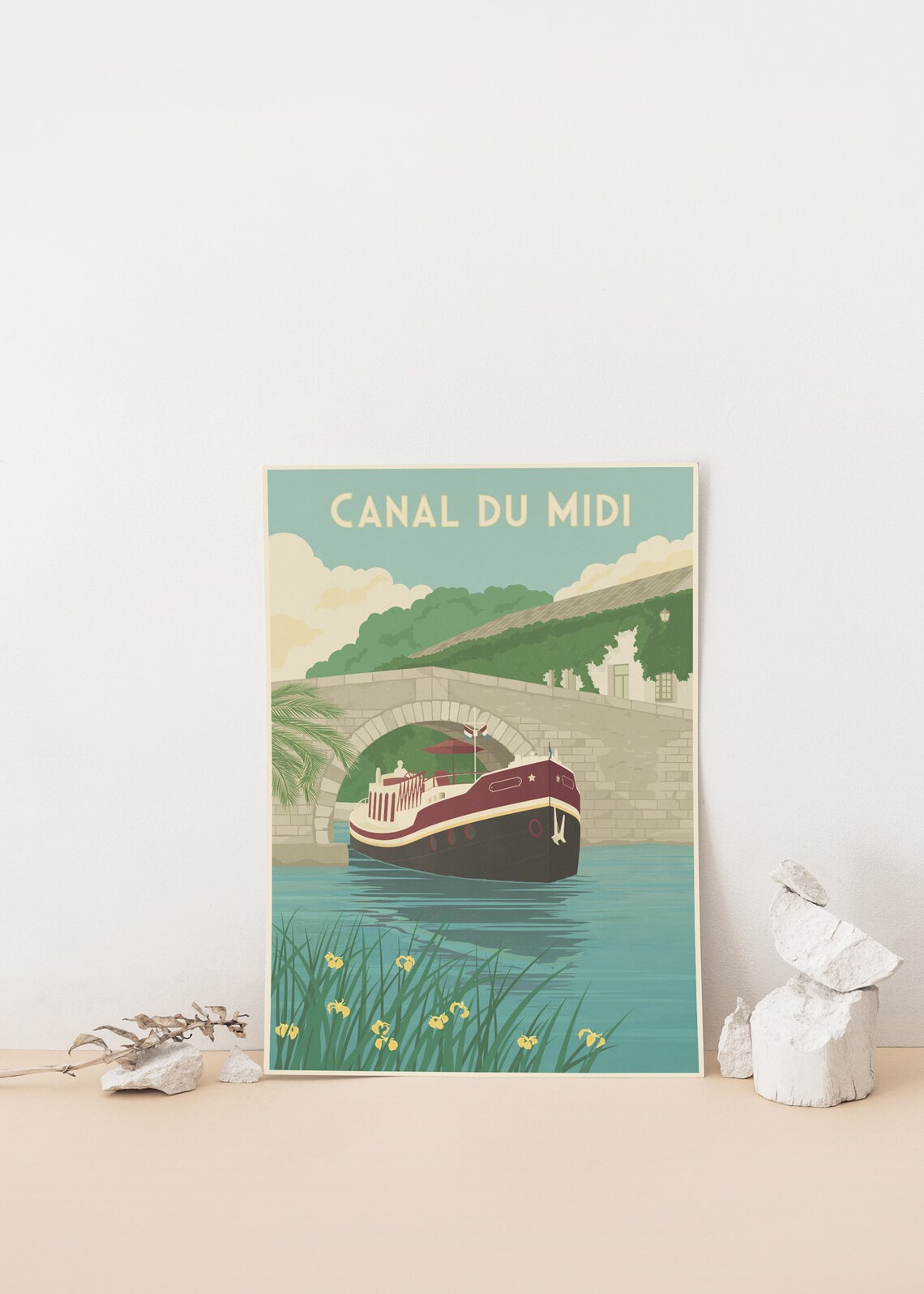 Canal du Midi France Vintage Barge Stone Bridge Travel Poster - Image 4