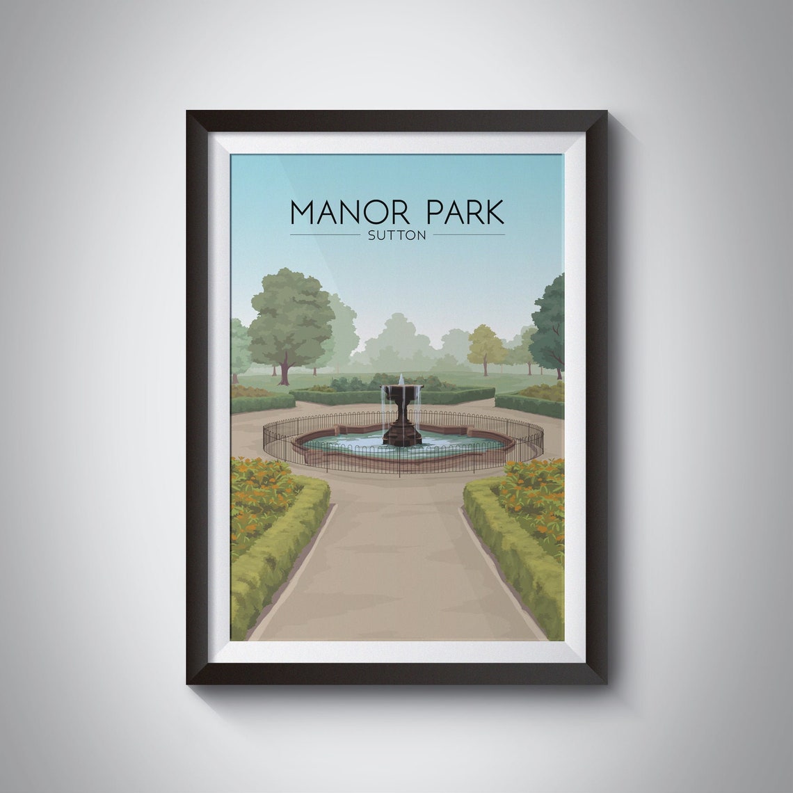 Manor Park Sutton Fountain Gardens Pathway Bloom Scene Poster