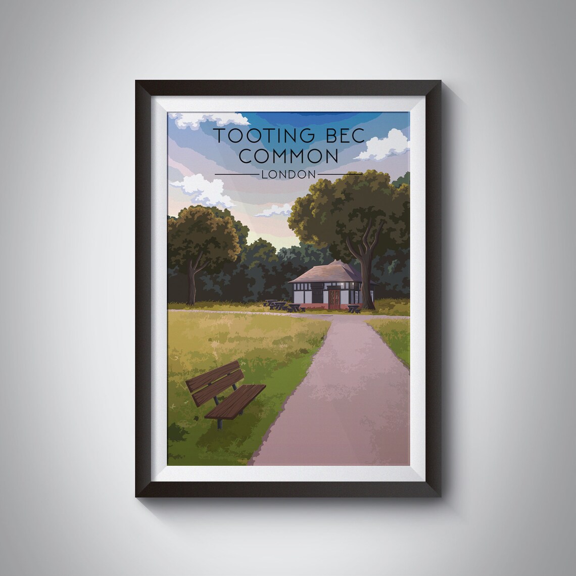 Tooting Bec Common London Travel Poster, Southwest London