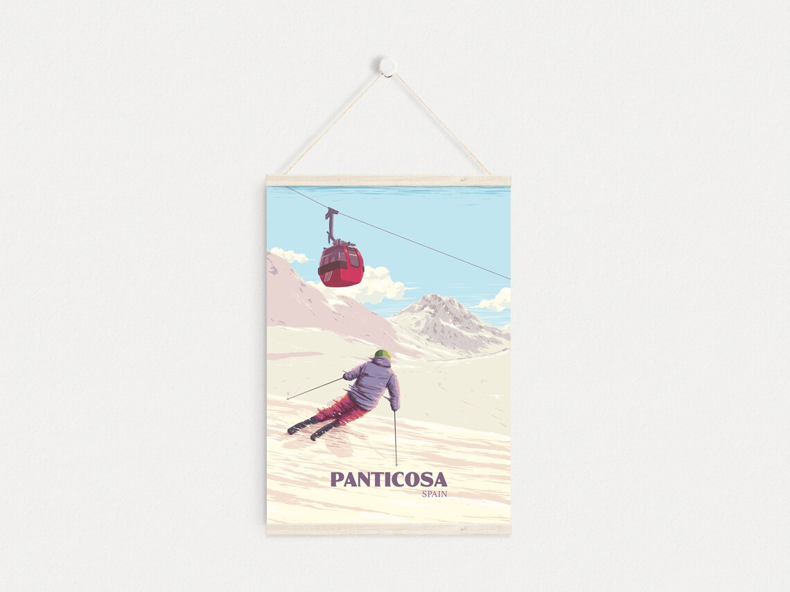 Panticosa Spain Ski Resort Skier Gondola Vintage Travel Poster - Image 4