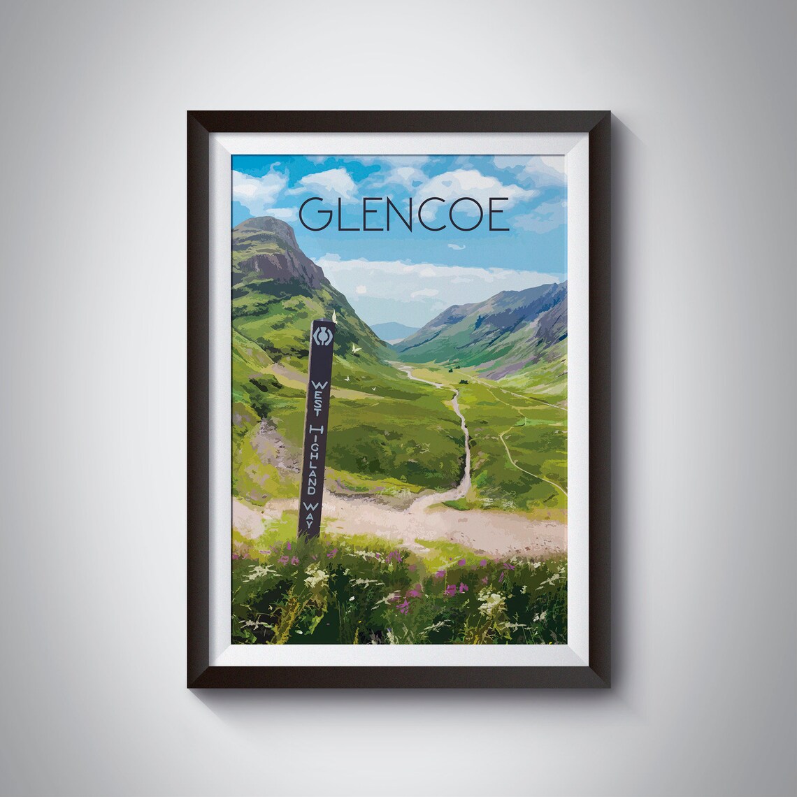 Glencoe Scotland Travel Poster, Highland Mountains