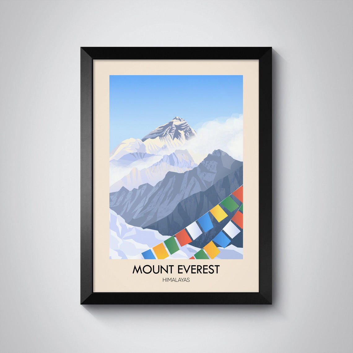 Mount Everest Himalayas Snow Peaks Prayer Flags Minimalist Travel Poster