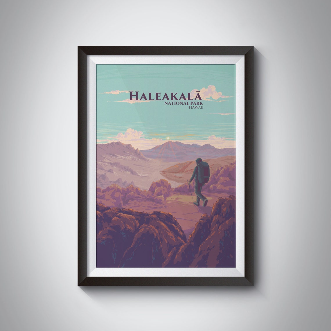 Haleakala Hawaii Crater Hiker Sunrise National Park Travel Poster
