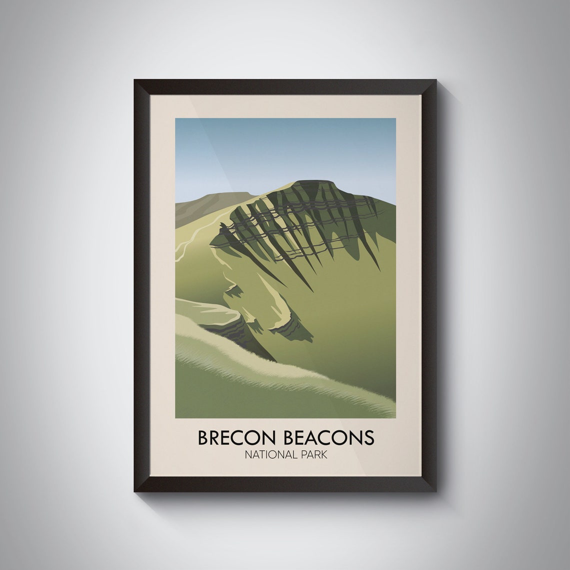 Brecon Beacons National Park Wales Green Ridges Scenic Travel Poster