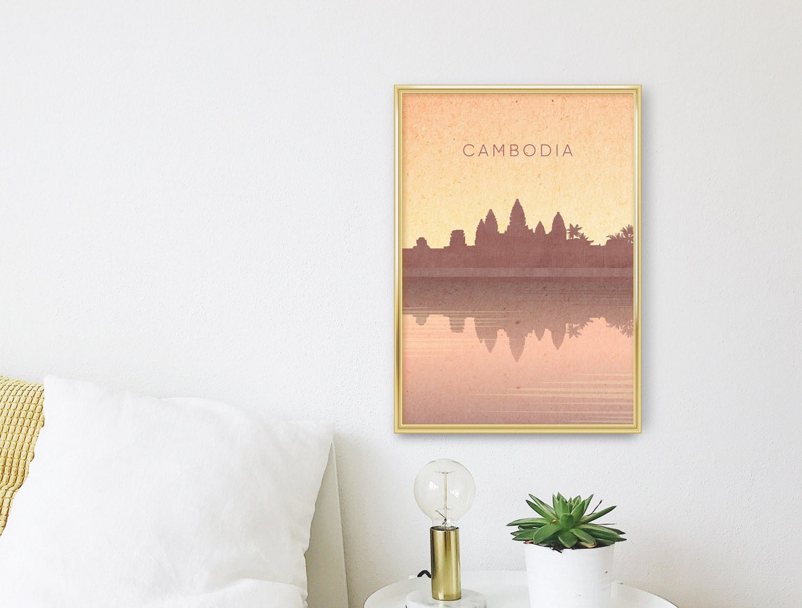 Cambodia Angkor Wat Temple Sunrise Still Water Reflection Poster - Image 3