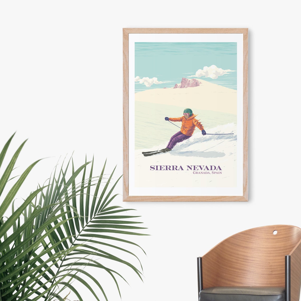 Sierra Nevada Granada Spain Skier Carving Snow Vintage Ski Poster - Image 3