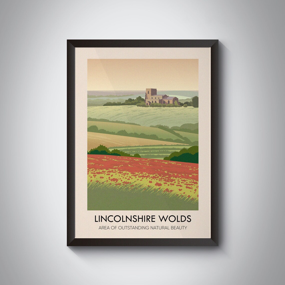 Lincolnshire Wolds Vintage Travel Poster, British Countryside