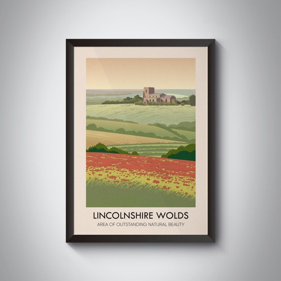 Lincolnshire Wolds Vintage Travel Poster, British Countryside