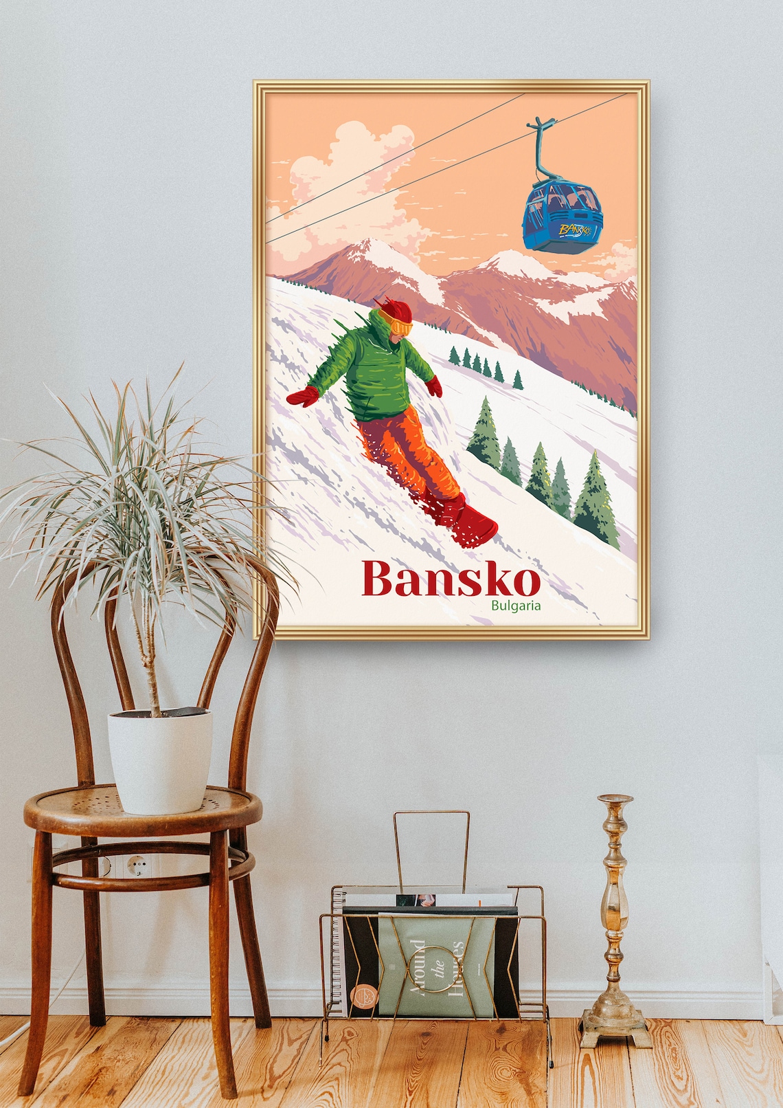Bansko Bulgaria Snowboarding Travel Poster, Vintage Skiing - Image 2
