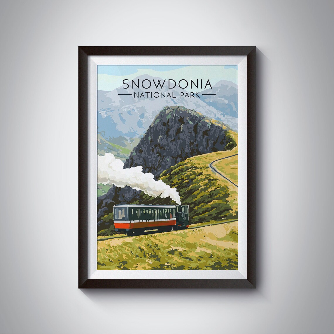 Snowdonia National Park Travel Poster, Wales Steam Train