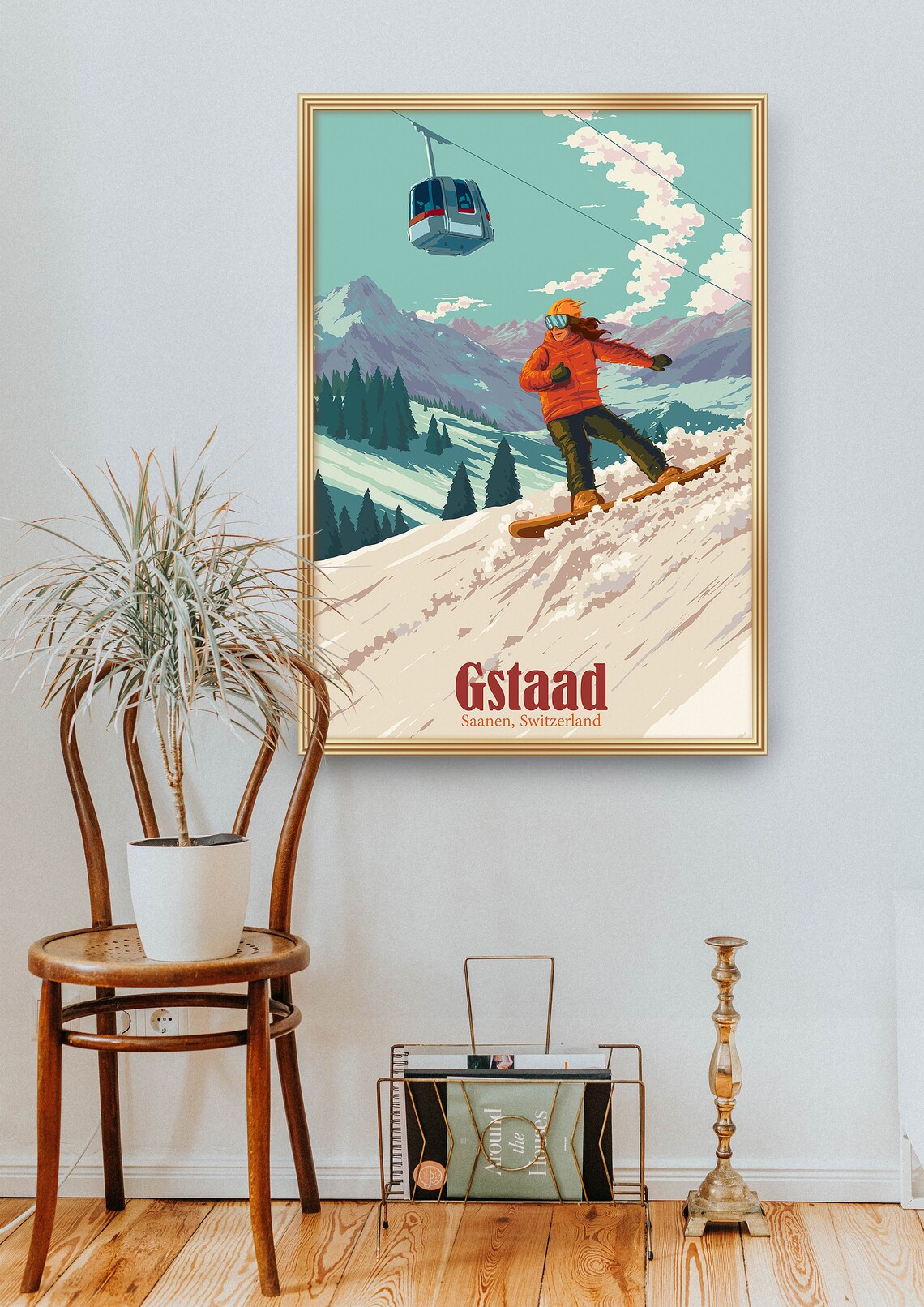 Gstaad Saanen Switzerland Gondola Snowboard Sunny Slope Poster - Image 2