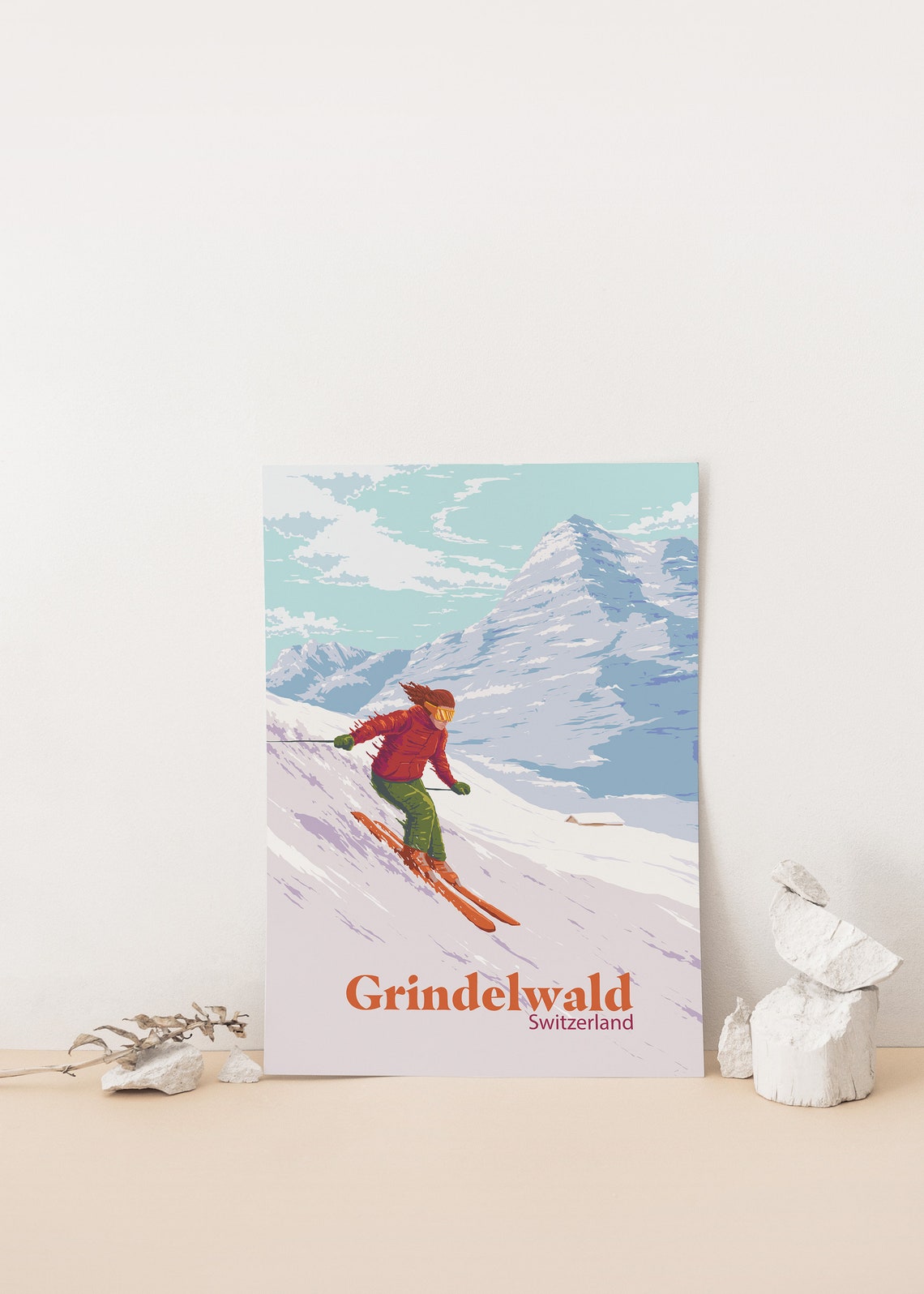 Grindelwald Switzerland Ski Resort Vintage Skier Travel Poster - Image 4