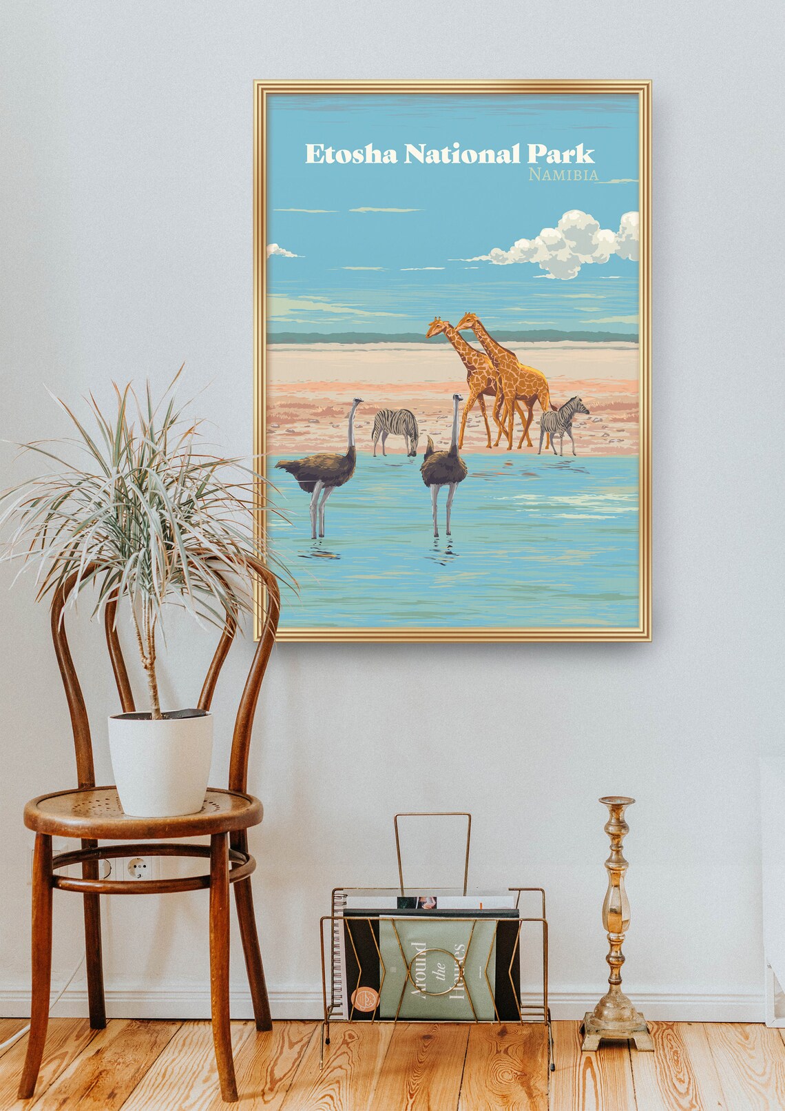 Etosha National Park Namibia Safari Waterhole Wildlife Travel Poster - Image 2