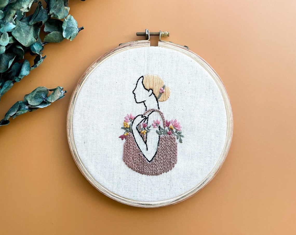 Boho Floral Woman Embroidery Kit Hoop DIY Needlework Craft Kit for Her - Image 3