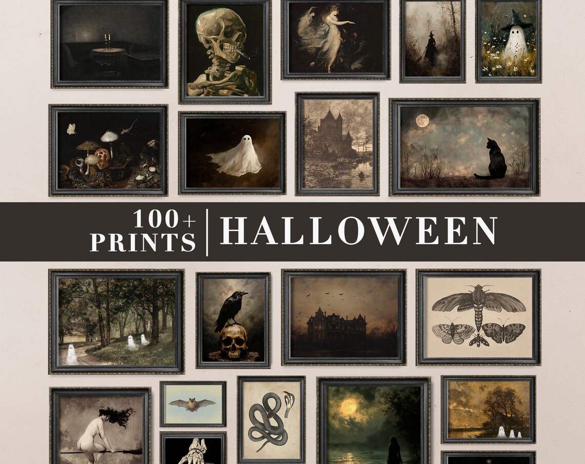 Vintage Halloween Prints, Dark Academia Decor