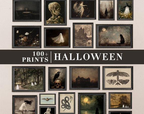 Vintage Halloween Prints, Dark Academia Decor