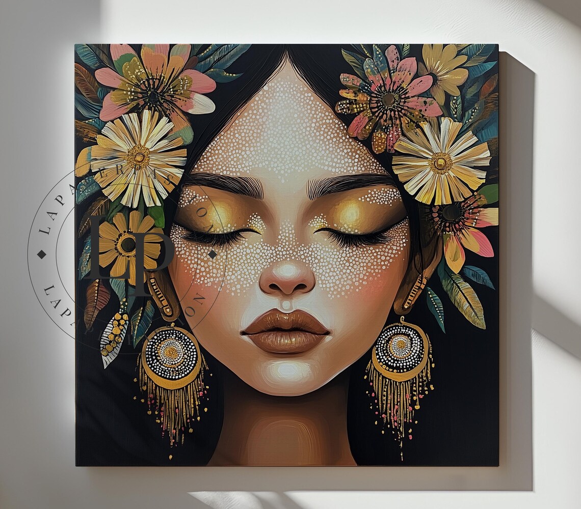 Woman Face Gold Eyeshadow Floral Crown Modern Boho Female Poster
