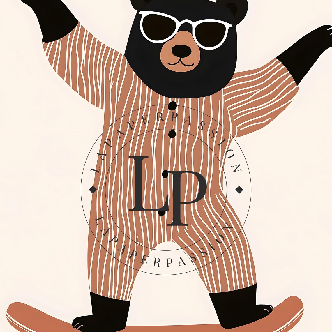 Bear in Striped Pajamas Skateboarding Fun Nursery Kids Poster - Image 3