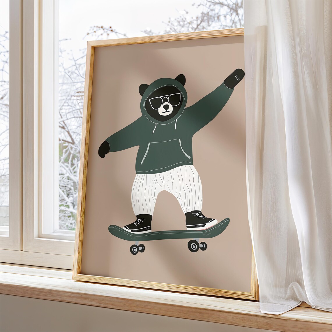 Bear in Green Hoodie Riding Skateboard Cool Kids Nursery Poster - Image 5