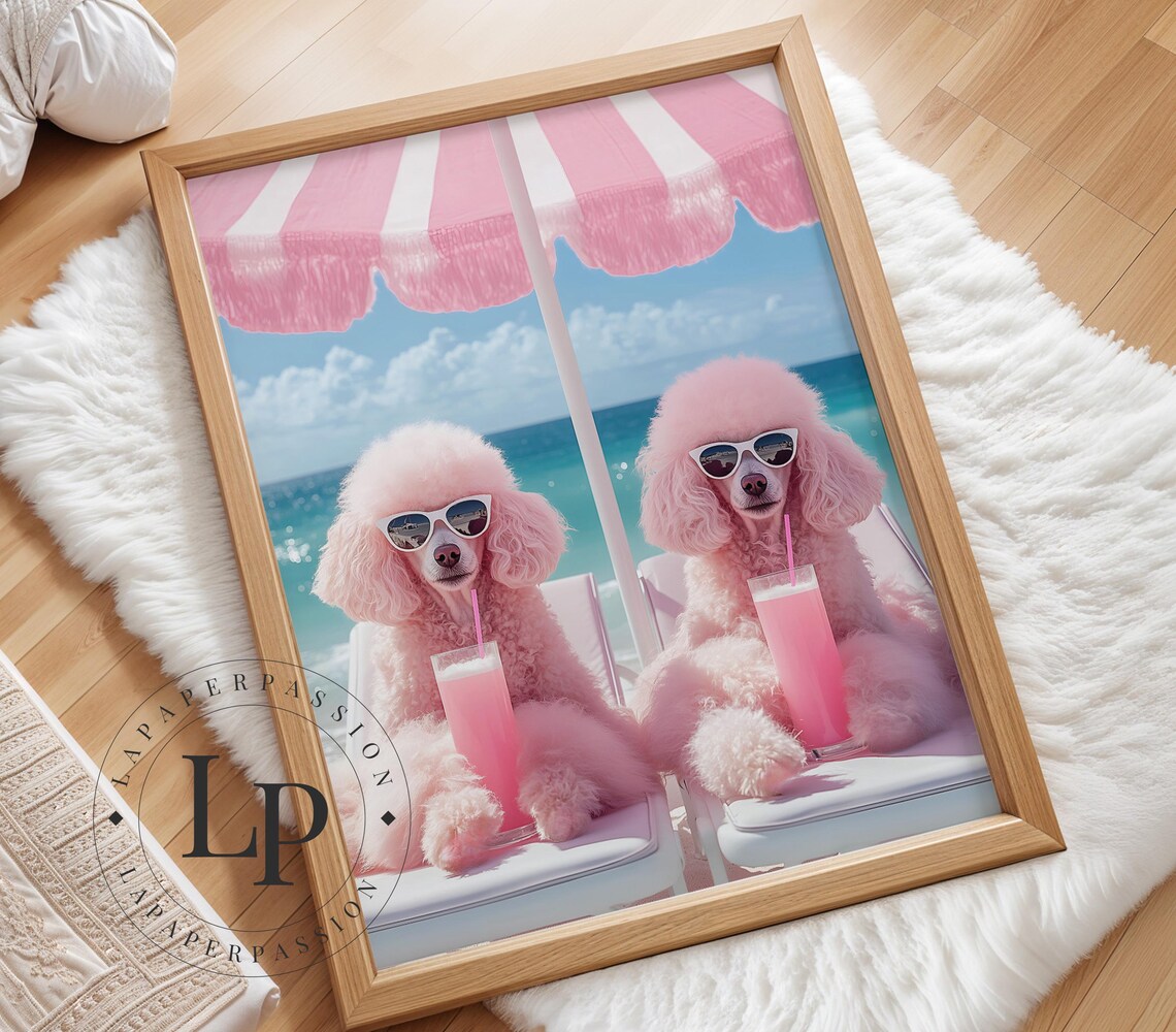 Preppy Pink Poodle, Funky Animal Portrait - Image 4