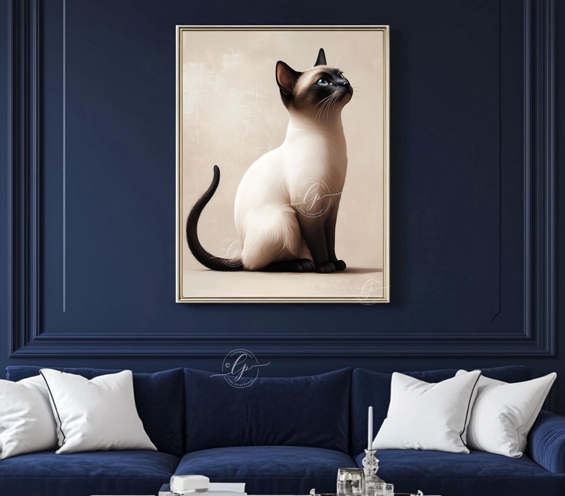Siamese Cat Gazing Upward Minimalist Cream Beige Elegant Cat Poster - Image 2