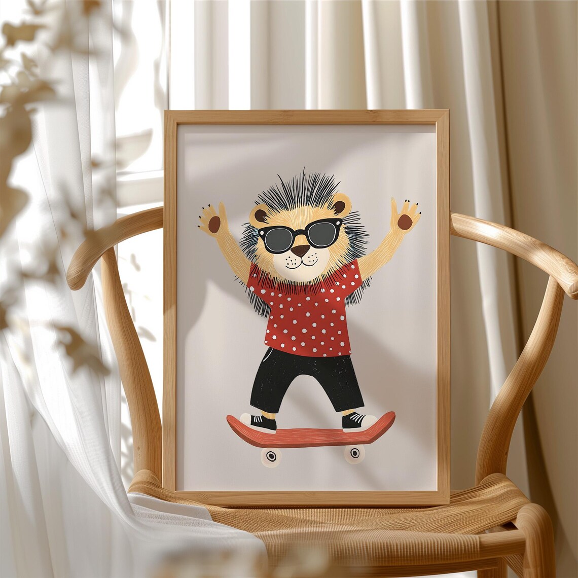 Cool Lion Skateboard Sunglasses Red Polka Dot Kids Nursery Poster - Image 3