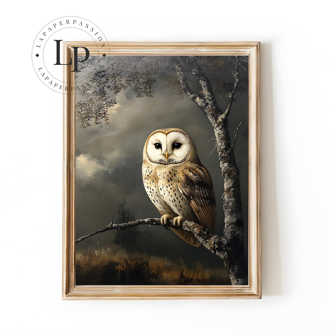 Vintage Owl Oil Painting, Antique Dark Academia