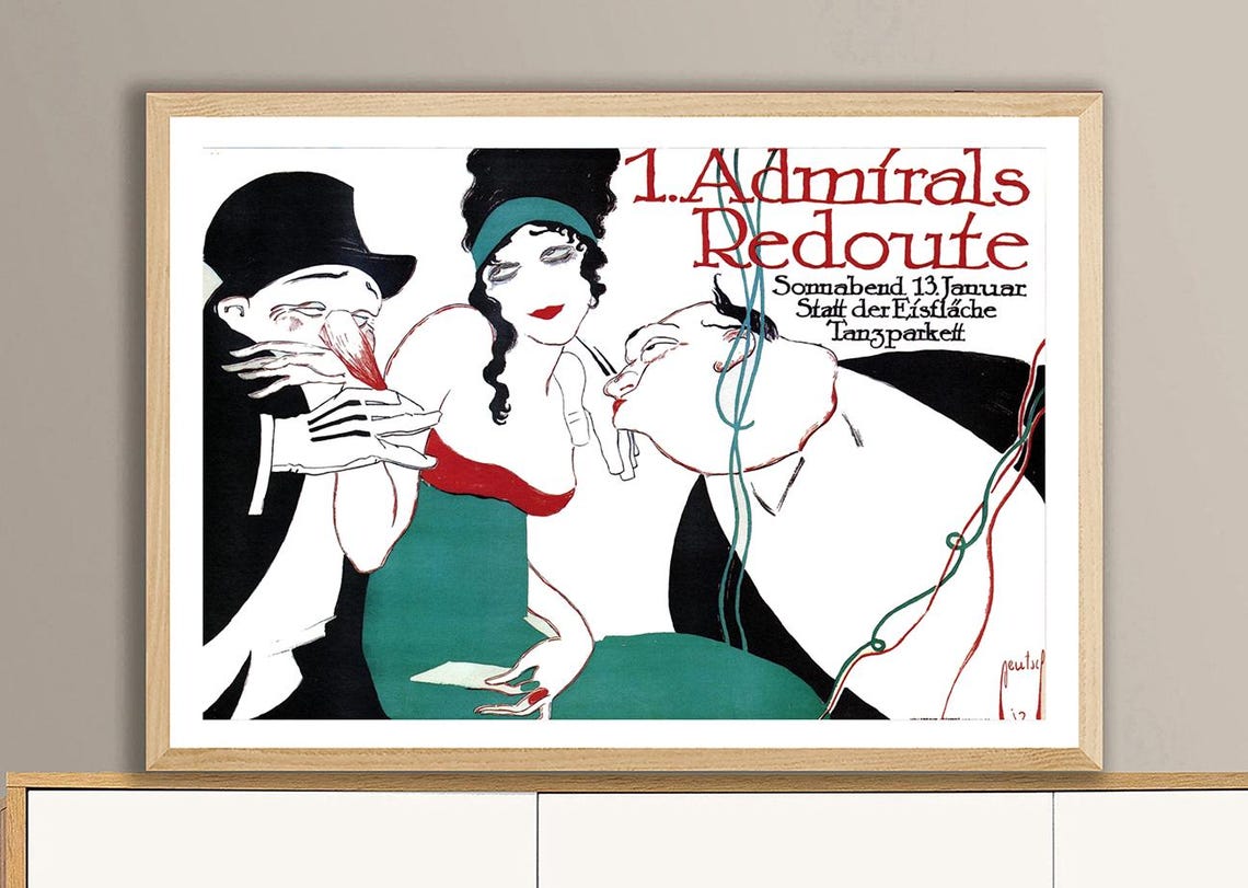 Admirals Redoute Flapper Green Dress Vintage Berlin Cabaret Poster - Image 2
