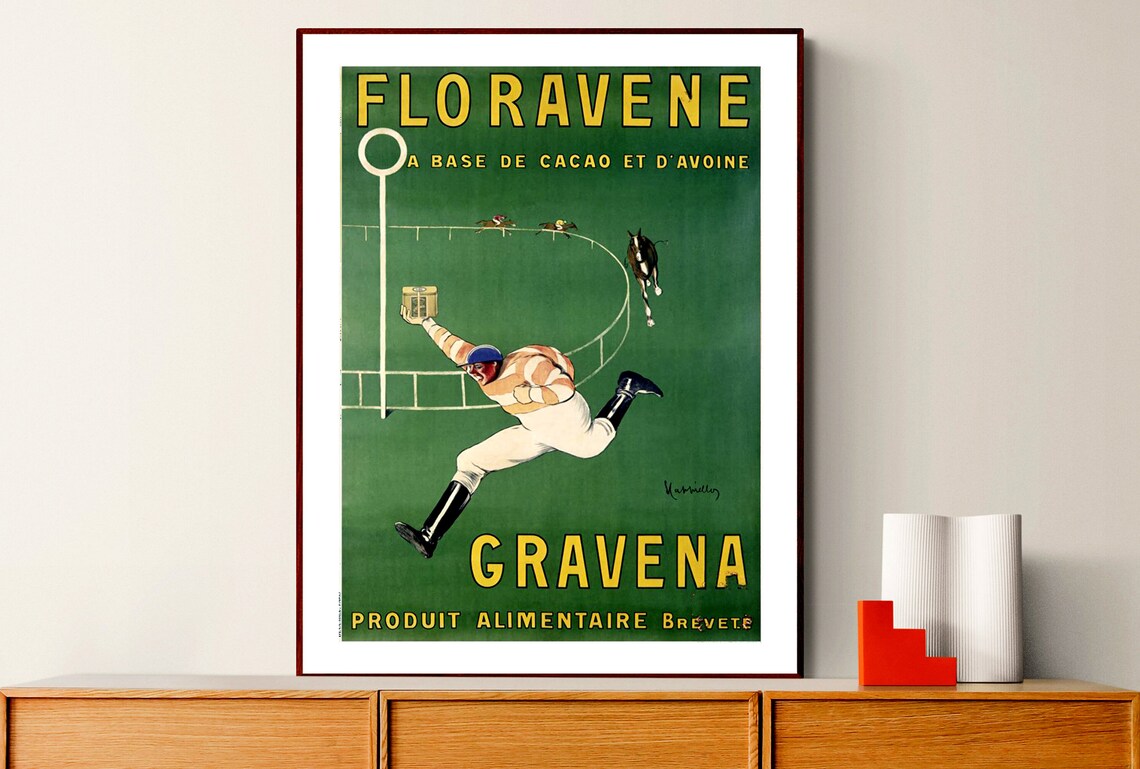 Floravene Cocoa Oat Drink Horse Racing Jockey Vintage Ad Poster