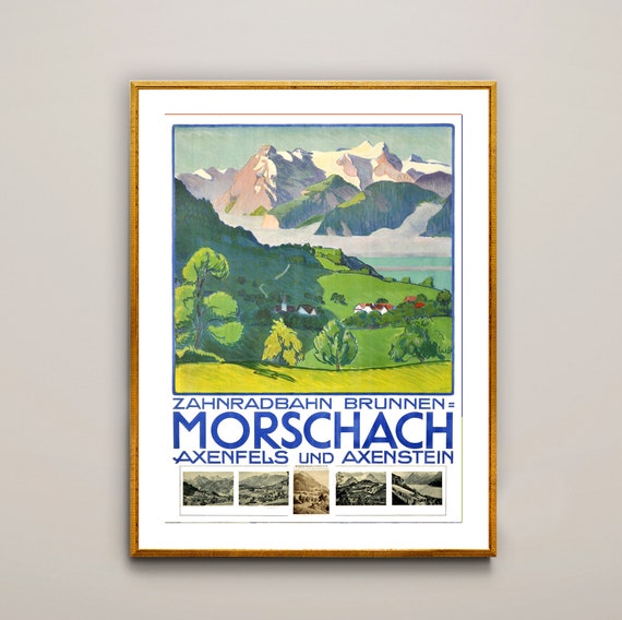 Zahnradbahn Brunnen Morschach Suisse Vintage Travel Poster Poster Paper Or Print Gift Idea