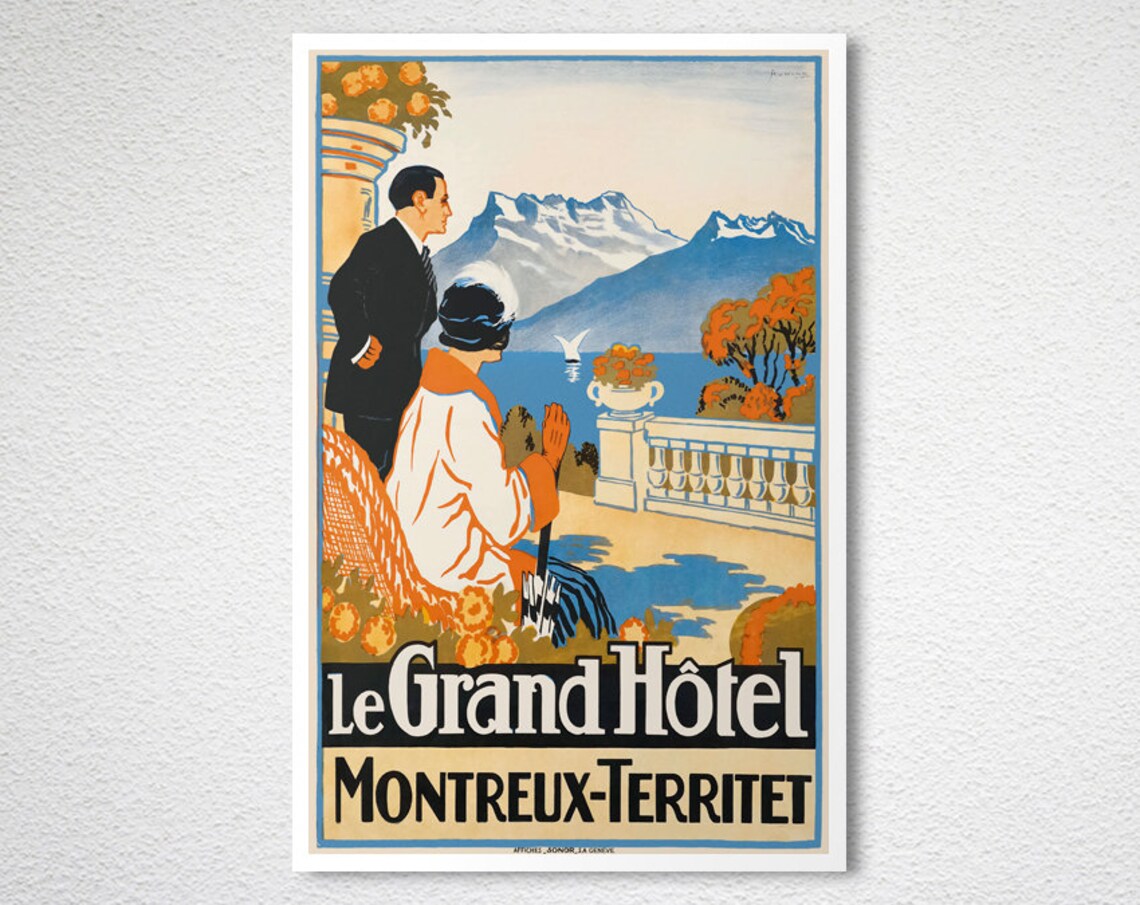 Le Grand Hotel Montreux Territet Vintage Travel Poster - Image 2