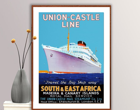 Union Castle Line Travel The Big Ship Way South And East Africa Vintage Travel Poster Retro Transport Poster Gift Idea Wall Decor