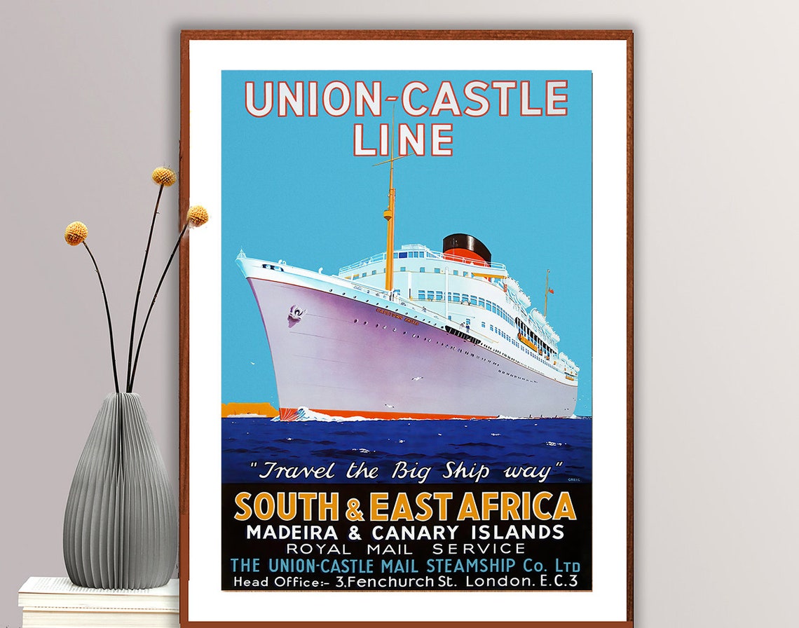 Union Castle Line South East Africa Ocean Liner Vintage Travel Poster