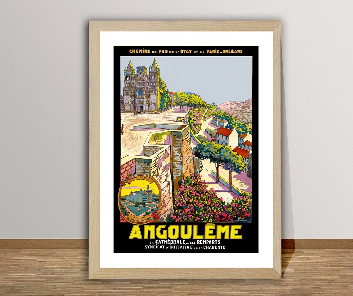 Angoulme Cathedral And Ramparts Vintage Travel Poster - Image 2