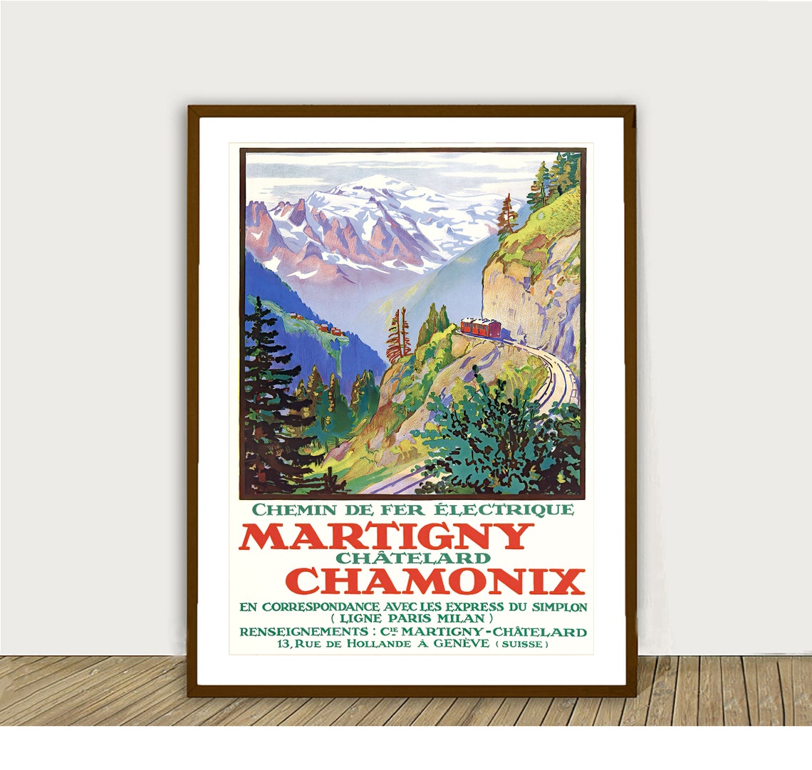 Martigny Chamonix Vintage Railway Poster Swiss Mountain Train Art - Image 2