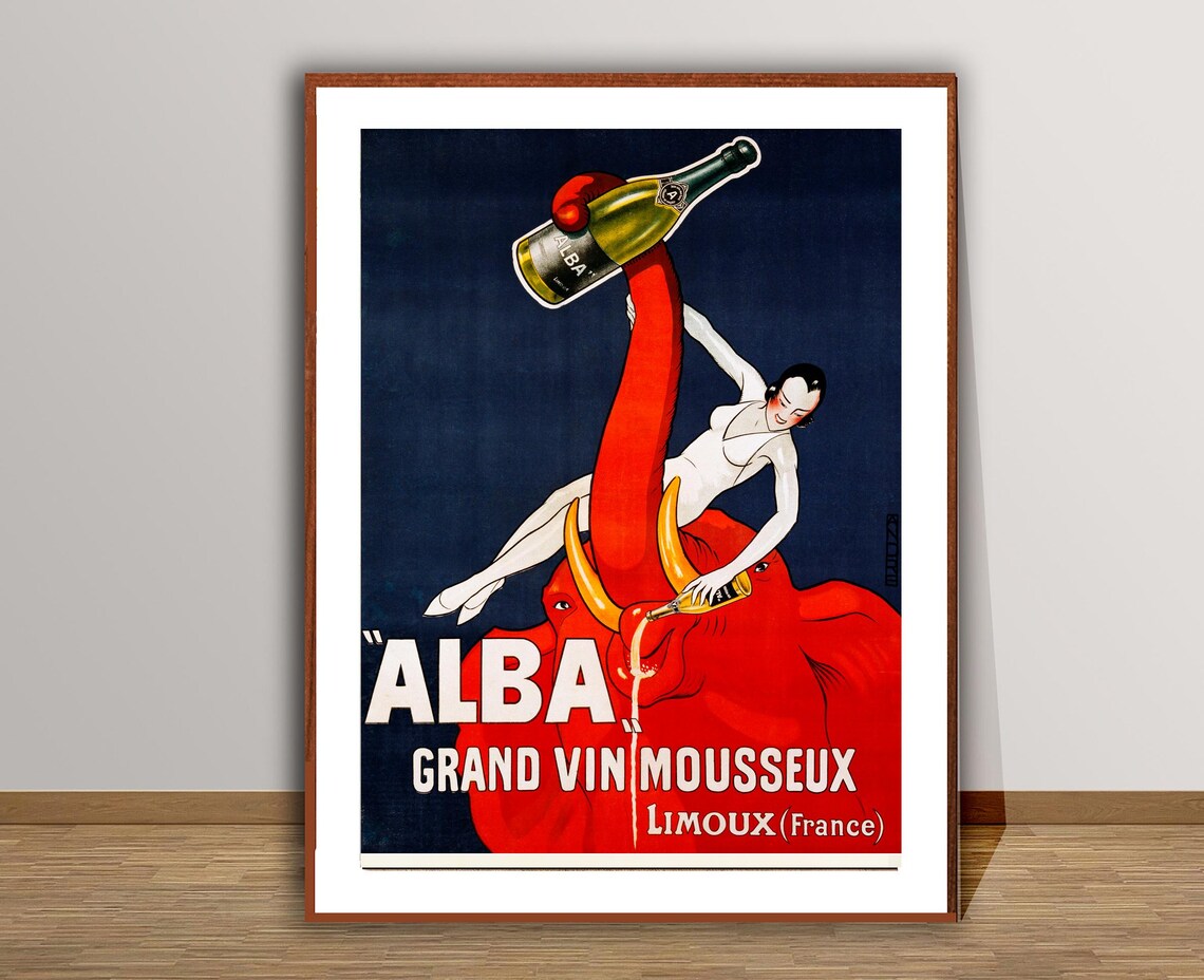 Alba Sparkling Wine Limoux France Elephant Vintage Advertising Poster - Image 2